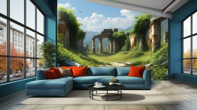 Mystical allure of overgrown ancient ruins shrouded in natures embrace Wall mural