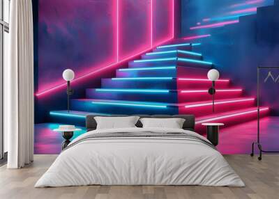 Neon Spectrum: An Abstract 3D Experience of Light and Color on a Futuristic Stage Wall mural