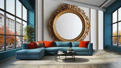 Ornate gold-framed mirror enhancing elegance with its classic design and reflective charm in a blank space. Wall mural