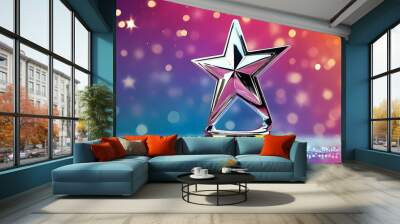 Radiant Silver Star Trophy Celebrating Achievement Against Vibrant Gradients Wall mural