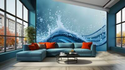 Refreshing blue wave background with clean water bubbles and splashes Wall mural