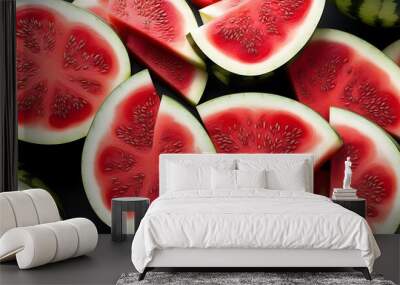 Refreshing summer watermelon slices showcasing hydration with a low sugar delight, perfect for a picnic backdrop in a realistic closeup view Wall mural