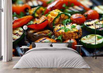 Savoring Grilled Vegetables and Corn: A Delicious Vegetarian Feast amidst Natures Beauty Wall mural