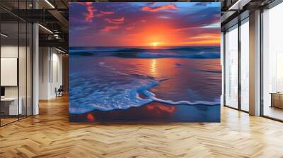 Serene Sunrise Over Tranquil Beach Waves with Vibrant Skies for Inspirational Travel and Relaxation Ideas Wall mural