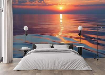 Serene sunset over tranquil sea with gentle light reflections and harmonious muted tones Wall mural