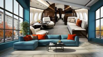 Sleek and Elegant Interior Design of a Modern Business Jet Aircraft Wall mural