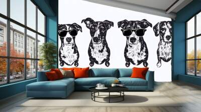 Stylish dog enjoying a tropical vacation at a lively resort with sunglasses Wall mural