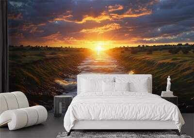 Symbolic Sunset Over Dramatic Chasm Creating a Bridge Between Two Worlds Wall mural