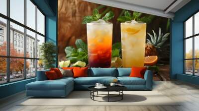 Synergy in Diversity: Two Beverages Uniting on a Table Wall mural