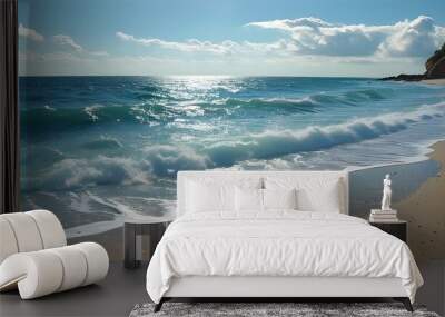 tranquil beach with gentle waves and endless sea horizon Wall mural