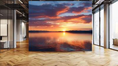 Tranquil Lake Embraced by a Peaceful Sunset Wall mural