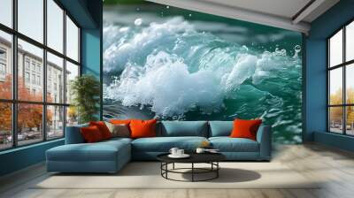 Tranquil turquoise ocean waves crashing with rising bubbles, embodying beauty and freedom in natures serene embrace Wall mural