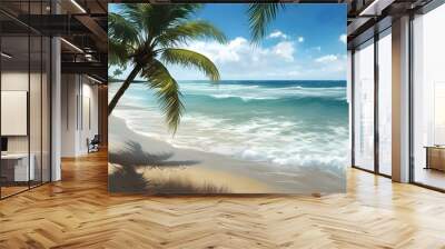 Tropical Paradise of Golden Sands and Lush Palm Trees Wall mural