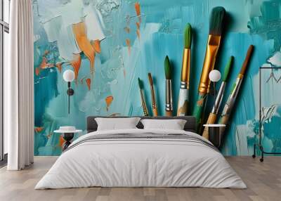 Turquoise Brushstrokes: A Texture-Infused Canvas of Artistic Calligraphy and Colorful Wallpaper Design Wall mural