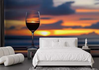 Twilight Toast: Wine Glass Reflection on Tropical Beach Sunset Wall mural