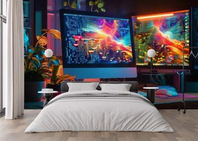 vibrant abstract design with luminous shapes and radiant colors in a captivating arrangement Wall mural