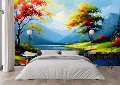 Vibrant abstract mountain landscape with stunning colors and an outdoor natural backdrop Wall mural