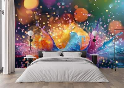 Vibrant abstract water splash with colorful bokeh background, ideal for captivating creative projects Wall mural