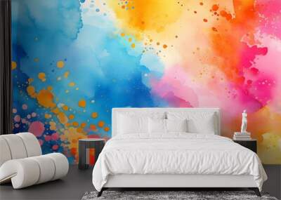 Vibrant abstract watercolor backdrop in blue, pink, orange, and yellow for creative projects and artistic designs Wall mural