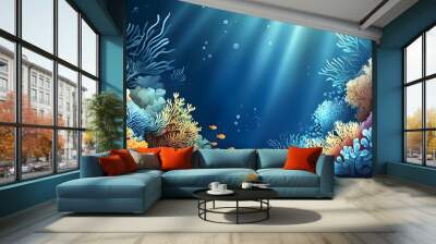 Vibrant Blue Underwater Gradient with Shimmering Abstract Blurs and Deep Water Effects Wall mural