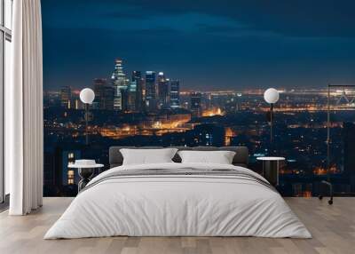 vibrant city skyline illuminated under a starlit sky at night Wall mural