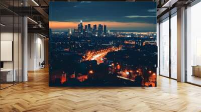 vibrant city skyline illuminated under a starlit sky at night Wall mural