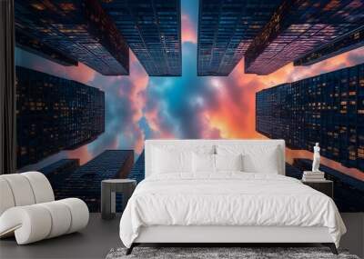 Vibrant cityscape at dusk highlighting contrasting colors and architectural beauty Wall mural