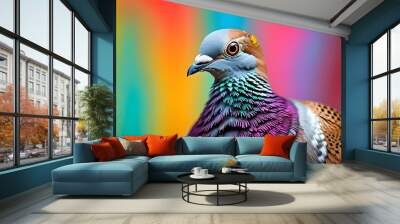 Vibrant close-up of a Wood pigeon showcasing stunning colors in the backdrop Wall mural