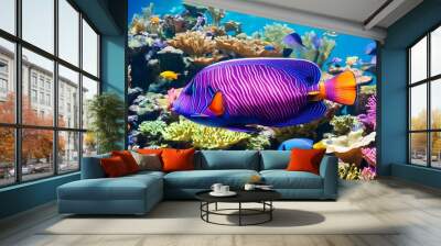 Vibrant coral reef teeming with colorful marine fish in a stunning underwater paradise Wall mural