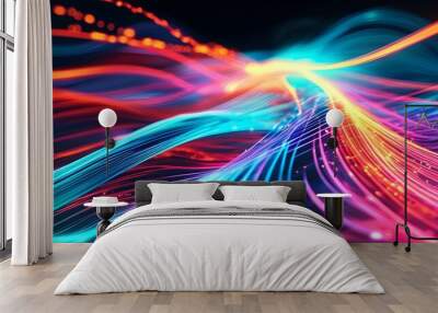 Vibrant Cybernetic Waves: A Dynamic Holographic Journey Through Sparkling Light and Colorful Abstract Designs Wall mural