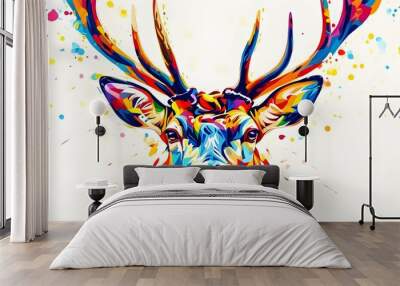 vibrant deer head artwork against a pristine white backdrop Wall mural