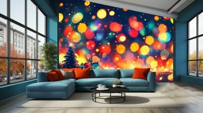 Vibrant festive background adorned with colorful bokeh lights for Christmas and New Year celebrations Wall mural