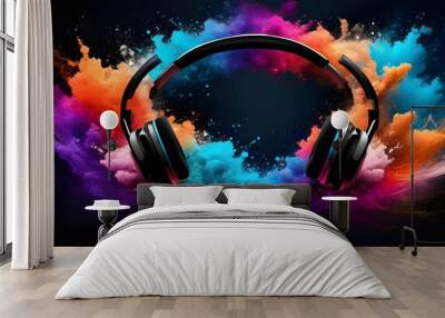 Vibrant Headphone Cover with Dazzling Color Splashes Wall mural