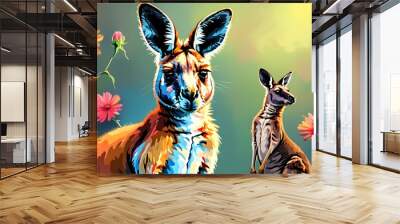 Vibrant kangaroo artwork showcasing colorful Australian wildlife Wall mural