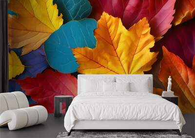 Vibrant Macro Close-Up of Colorful Autumn Leaves Showcasing Natures Textures and Rich Tones Wall mural