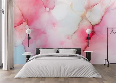 vibrant pink watercolor splash on a soft blurred background Wall mural