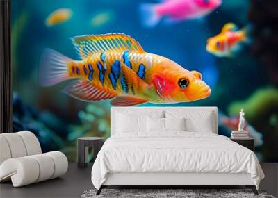 Vibrant underwater world filled with colorful fish highlighting aquatic beauty and rich marine diversity in a stunning aquarium setting Wall mural