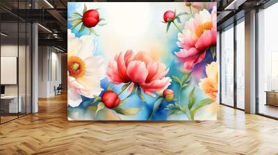 Vibrant Watercolor Blossom in Full Bloom Wall mural