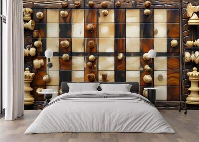 Vintage checker pattern with rich antique wooden texture exuding timeless charm Wall mural