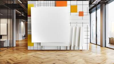 Vintage white square grid paper texture for creative designs and educational purposes, featuring a clean and abstract graph pattern for business use. Wall mural