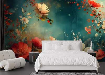 Whimsical floral illustration for festive Christmas organic abstract wallpaper Wall mural