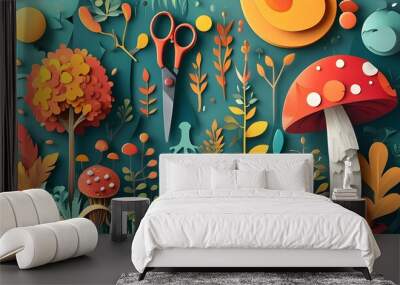 Whimsical Fusion of Creativity Tools and Abstract Shapes Representing Imagination and Artistic Expression Wall mural