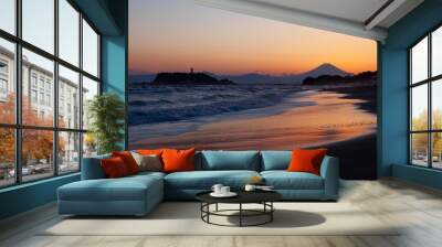 sunset at the japanese beach Wall mural