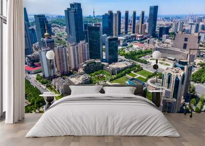 Aerial photography of architectural landscape skyline along Qingdao urban coastline Wall mural