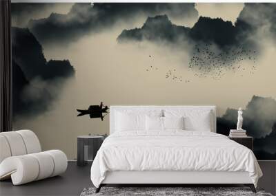 Chinese ink and water landscape painting Wall mural