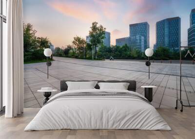 City square and modern high-rise buildings, Jinan CBD, China. Wall mural