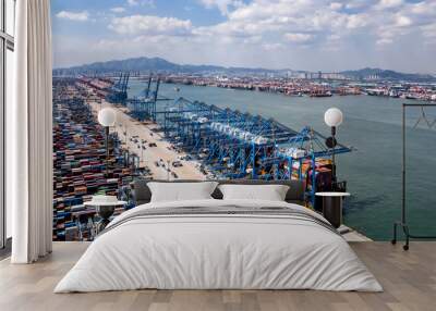 Dock cranes loading containers, trade port, shipping Wall mural