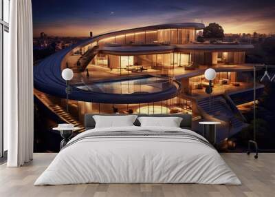 Modern European Top luxury homes night view Wall mural