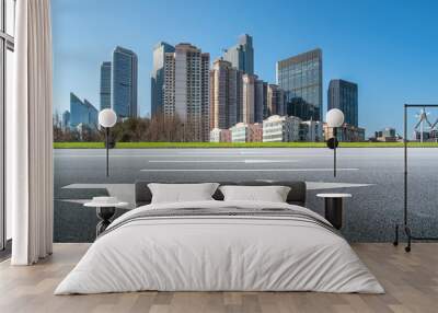 Qingdao urban skyline and asphalt road architectural landscape.. Wall mural