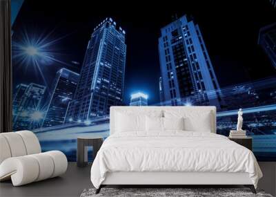 Road City Nightscape Architecture and Fuzzy Car Lights.. Wall mural